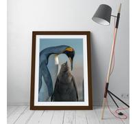 Mother and child penguin Stunning Framed Wall Art Print Picture - A1 - Walnut Frame