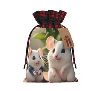 Mother And Child Rats Holiday Printed Drawstring Pouch S, Polyester Holiday Storage Pouch With Tag