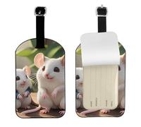 Mother and Child Rats Leather Luggage Tag-Personalised ID Bag Tag for Suitcase, Privacy Cover Travel Accessory with Strap for Suitcase Backpack
