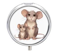 Mother and Child Rats Pill Box Medicine Pill Organizer 3 Compartment Daily Pill Case Small Pill Container Round Pill Holder Travel Pill Box Metal Pill Case for Purse Pocket