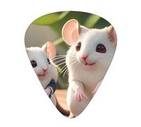 Mother and child rats printed guitar picks, 12-piece set with thin, medium, and thick styles, comes with a storage case