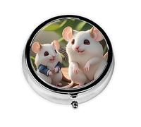 Mother and Child Rats Round Pill Box. Portable Daily Medication Organizer, Travel-Friendly Design.