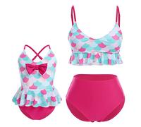 Mother and Daughter Swimsuits Family Matching Swimwear Women Girls Floral Mermaid Butterfly Bathing Suit Two Piece Ruffle Bikini Set Mommy and Me Swimming Costume Hot Pink M