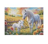 Mother And Foal at Golden Hour 300 Pieces Classic Jigsaw Puzzle Puzzle for Adults Concentration Training Wall Art Mental Exercise Halloween Durable Cardboard 300 PCS