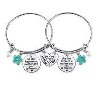 Mother and Son Matching Bracelets Set for 2 The Love Between a Mother and Son is Forever Heart Charm Bangles Jewelry Gifts for Mom Birthday Christmas Mothers Day