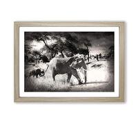 Mother & Baby Elephant Strolling in Abstract Framed Print | A2 Oak Framed Wall Art | Ready to Hang | Abstract Animal Picture | Living Room Bedroom Lounge Office