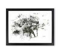 Mother & Baby Elephant Strolling Watercolour Modern Framed Print | A2 Black Framed Wall Art | Ready to Hang | Modern Animal Picture | Living Room Bedroom Lounge Office