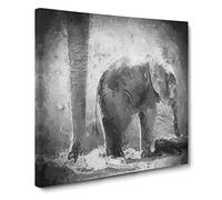 Mother & Baby Elephant Together in Abstract Modern Canvas Wall Art Print Ready to Hang, Framed Picture for Living Room Bedroom Home Office Décor, 20x20 Inch (50x50 cm)
