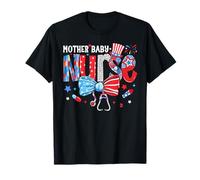 Mother Baby Nurse Bow Us Flag 4th of July Postpartum Nurse T-Shirt