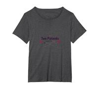 Mother Baby Nurse: Two Patients Double The Love Heartbeat T-Shirt, Women's Plus, Dark Heather Grey, 4X