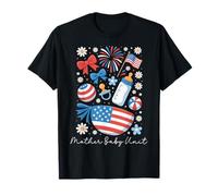 Mother Baby Unit - 4th of July US Flag Postpartum Nurse T-Shirt