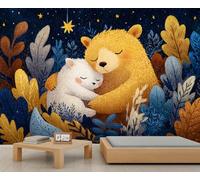 Mother Bear and Cub Mural Animals Under The Starry Night Sky Wallpaper Murals Autumn Forest Wallpaper Bedroom for Office Living Room Bedroom 400 X 280 cm