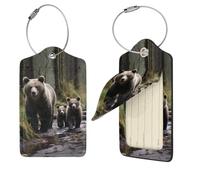 Mother Bear and Her Cubs Luggage Tag for Suitcase PU Leather Suitcase Tag with Stainless Steel Loop and Address Card Baggage Tags Cute Bag Name Travel Tags ID Labels for Women Men 1
