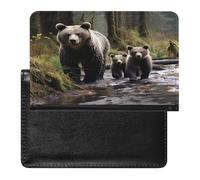 Mother Bear And Her Cubs Passport Holder for Women Men Slim Travel Wallet Travel Document Organizer ID Card Protector Case Holders PU Leather Passport Cover Credit Card Holder