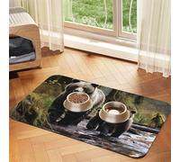 Mother Bear and Her Cubs Pet Feeding Mat Absorbent Pu Leather Dog Cat Food Mats Contain Spills Protects Floors, Anti-Slip Rubber Backing Dog Bowl Mats Easy Clean Pet Placemats 30x45cm