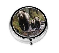 Mother Bear and her Cubs Pill Case with Mirror Retro 3 Compartment Pill Box Small Pill Organizer for Purse or Pocket Decorative Metal Medicine Vitamin Organizer Unique Gifts