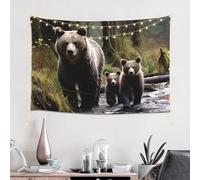 Mother bear and her cubs Print Tapestry Soft Wide Wall Hanging Lightweight Durable Wall Blanket Art Posters Aesthetic Background Tapestry Vintage Mural for Living Room Bedroom Dorm Decor 60x40 Inch