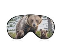 Mother Bear and Her Cubs Sleep Mask Light Blocking Eye Cover Polyester Eye Mask with Elastic Strap Blindfold for Side Sleeper Sleeping Masks Face Hugging for Women Men Travel