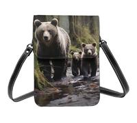 Mother Bear And Her Cubs Small Crossbody Bags For Women Cell Phone Purse Pu Leather Wallet Bag With Shoulder Strap