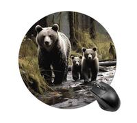 Mother Bear and Her Round Mouse Pad, Non-Slip Rubber Base Waterproof Washable, Computer Mouse Mat for Office Gaming Studying, Premium-Textured Durable Portable Circle Mousepad for Desktop PC Notebook