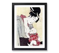 Mother Breastfeeding Her Son by Kitagawa Utamaro Framed Print | A2 Black Framed Wall Art | Ready to Hang | Modern Nature Picture | Living Room Bedroom Lounge Office