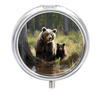 Mother Brown Bears Protect Cubs Pill Box 3 Compartment Waterproof Pill Case with Mirror Portable for Purse Pocket Daily Medicine Vitamin Organizer Travel Med Container Holder for Fish Oil Supplements