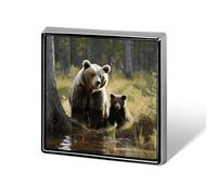 Mother Brown Bears Protect Square Lapel Pin Women's Novelty Buttons & Pins Metal Badge Cute Brooch Pin Retro Pinback Badge Fashion Bag Pins for Hat Backpacks Tie Suit Wedding Party Accessory