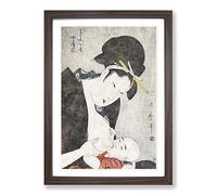 Mother & Child by Kitagawa Utamaro Framed Print | A2 Walnut Framed Wall Art | Ready to Hang | Modern Nature Picture | Living Room Bedroom Lounge Office
