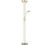 Mother & Child Dual Floor Lamp & Adjustable Flexible Gooseneck Reading Light - Satin Brass & Opal Glass -Twin Dimmer Switch Task Light Bulb- 1.8m Tall Free Standing Living Room Lounge Modern Lighting