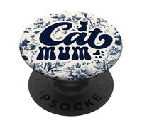 Mother Chinoiserie Floral Blue Supercute Animals Cat Mum PopSockets Adhesive PopGrip