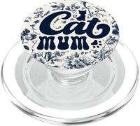 Mother Chinoiserie Floral Blue Supercute Animals Cat Mum PopSockets PopGrip for MagSafe