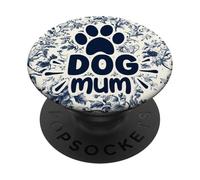 Mother Chinoiserie Floral Blue Supercute Animals Dog Mum Paw PopSockets Adhesive PopGrip