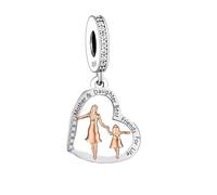 Mother & Daughter Best Friends For Life Love You Heart Charm Bead Pendant 925 Sterling Silver Dangle Compatible With Pandora Charm Bracelet