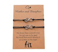 Mother Daughter Bracelets Set for 2/3/4 Mommy and Me Heart Matching Wish Bracelets Christmas Birthday Gifts for Mommy Daughter, Leather Copper, copper
