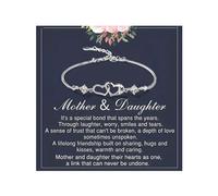 Mother Daughter Bracelets Silver Plated Double Heart Rhinestones Charm Dainty Love Connected at Heart Interlocking Dainty Jewelry Birthday Graduation Gifts for Mom Daughter, L, no gemstone