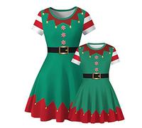 Mother Daughter Christmas Parent Child Costume Santa Reindeer Snowflake Print Xmas Party Swing Dresses Mommy and Me Family Matching Outfits for Women Girl Pullover Short Gown Colour 15 Adult-L
