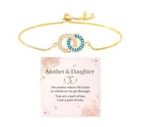 Mother & Daughter Customized Birthstones Circle Bracelet, Personalized Mother Daughter Interlocking Linking Double Circles Bracelet, Eternal Bond Bracelets Gift for Mother's Day (Gold)