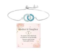 Mother & Daughter Customized Birthstones Circle Bracelet, Personalized Mother Daughter Interlocking Linking Double Circles Bracelet, Eternal Bond Bracelets Gift for Mother's Day (Silver)