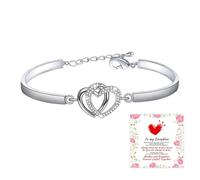 Mother & Daughter Forever Linked Together Double Heart Bracelet, 316 Stainless Steel Mother Linked Daughter Heart Bracelet, Adjustable Daughter Bracelets from Mom (Silver)