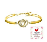 Mother & Daughter Forever Linked Together Double Heart Bracelet, 316 Stainless Steel Mother Linked Daughter Heart Bracelet, Adjustable Daughter Bracelets from Mom (Gold)