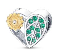 Mother Daughter Graduation Dog Angel Sister Moon Star Sun Flower Charm Bead Pendant 925 Sterling Silver Compatible With Pandora Charm Moments Bracelet (Sunflower Heart)
