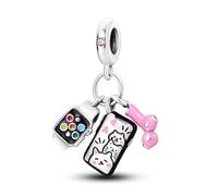 Mother Daughter Heart Lucky Bee Fatima Hamsa Charm Bead Pendant 925 Sterling Silver Compatible With Pandora Charm Moments Bracelet (Cat Kitten I Love You Heart Earohones Watch Phone)