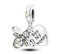 Mother Daughter Heart Lucky Bee Fatima Hamsa Charm Bead Pendant 925 Sterling Silver Compatible With Pandora Charm Moments Bracelet (Be My Honey Bee I Love You Heart)