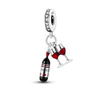 Mother Daughter Heart Lucky Bee Fatima Hamsa Charm Bead Pendant 925 Sterling Silver Compatible With Pandora Moments Bracelet (Cheers Celebration Wine Glasses Drink Heart Bordeaux)