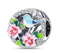 Mother Daughter Heart Lucky Bee Fatima Hamsa Charm Bead Pendant 925 Sterling Silver Compatible With Pandora Moments Bracelet (Spring Bird Roses Flower)