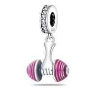 Mother Daughter Heart Lucky Bee Fatima Hamsa Charm Bead Pendant 925 Sterling Silver Compatible With Pandora Moments Bracelet (Dumbell Weight Fitness Workout)