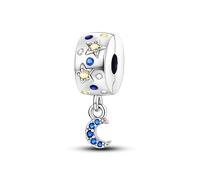 Mother Daughter Heart Lucky Bee Fatima Hamsa Charm Bead Pendant 925 Sterling Silver Compatible With Pandora Moments Bracelet (Crystal Moon Star Clip On spacer Stopper)