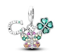 Mother Daughter Heart Lucky Bee Fatima Hamsa Charm Bead Pendant 925 Sterling Silver Compatible With Pandora Moments Bracelet (Luck Horseshoe Butterfly Four Leaf Clover)