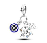 Mother Daughter Heart Lucky Bee Fatima Hamsa Charm Bead Pendant 925 Sterling Silver Compatible With Pandora Moments Bracelet (Nautical Compass Anchor Rudder Boat Ocean Sea Sailor Ship)