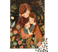 Mother Daughter Hug Art Print 1000-Piece Puzzle for Adults, 52x38cm/1000pcs, A Quiet Challenge for Solo Leisure Time; Low-dust White Cardboard Pieces